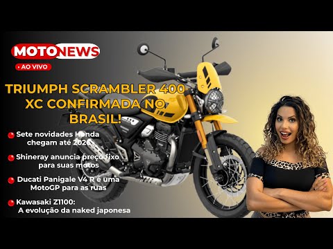 Leia mais sobre o artigo TRIUMPH SCRAMBLER 400XC CONFIRMADA NO BRASIL – SETE NOVIDADES HONDA CHEGA ATÉ 2026 – SORTEIO NA LIVE